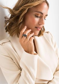 Bague en acier inoxydable avec cristaux - argent - taille 20 - bonprix