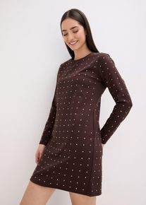 Jerseykl&auml;nning med strass - brun - storlek 44/46 (L) - bonprix