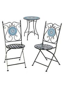 Costway Tavolo da bistrot con 2 sedie, set da bistrot pieghevole con mosaico, set da balcone 3 pezzi, 55 x 42 x 94 cm (blu)
