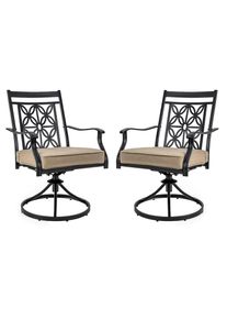 Costway Sedie da giardino girevoli a 360&deg;, set di 2 sedie da esterno con morbidi cuscini, 70 x 60 x 92 cm, nero, kaki