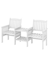 Costway Panchina da giardino con tavolo, panchina in legno a 2 posti con foro per ombrellone, 165 x 60 x 88 cm, bianca