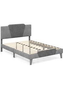 Costway Letto Imbottito 200 x 140 cm, Letto Doppio con Telaio a Doghe e Testiera, Telaio Letto Imbottito