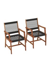 Costway Set di 2 sedie da giardino, legno di acacia e vimini intrecciato, 64 x 57 x 90 cm, nero e naturale