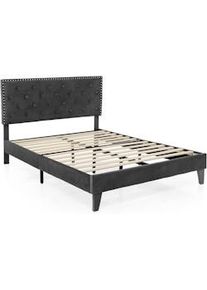 Costway Letto Imbottito 200 x 180 cm, Letto Doppio con Telaio a Doghe e Testiera, Telaio Letto Imbottito, Letto Piattaforma per Adulti