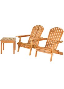 Costway Sedie pieghevoli Adirondack con tavolo, set di 2 sedie Adirondack in legno di eucalipto, naturale, 86,5 x 71 x 90 cm