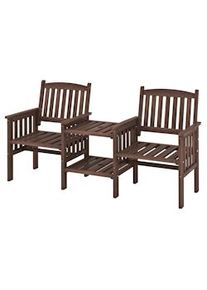 Costway Panchina da giardino con tavolo, panchina in legno a 2 posti con foro per ombrellone, 165 x 60 x 88 cm, marrone