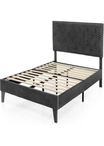 Costway Letto Imbottito 200 x 140 cm, Letto Doppio con Telaio a Doghe e Testiera, Telaio Letto