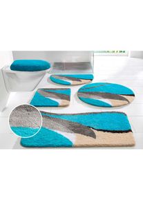 my home, Badematte &raquo;Magnus, Badvorleger, Badezimmer Teppich&laquo; mehrfarbig, Badteppich, Badematten auch als 2 teiliges Set & rund, blau, Polyacryl, 5, 