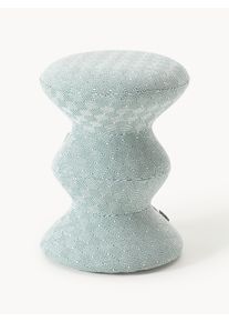 POLSPOTTEN Round Upholstered Pouf Zig Zag Green, White Synthetic fibre, Metal, Fabric &Oslash; 36 x H 46 cm