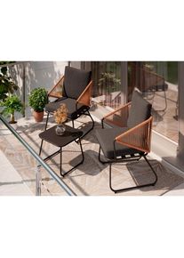 Ambia Garden Balkonset , Braun, Naturfarben, Schwarz , Metall, Kunststoff, Glas, Textil , 3-teilig , U-Form , 53x77x66 cm , Gartenmöbel, Gartengarnituren, Balkonmöbel-Sets