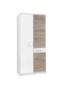 Boxxx Dreht&uuml;renschrank , Wei&szlig;, Eichefarben , Kunststoff , 3 F&auml;cher , 3 Schubladen , 90x199x58 cm , in verschiedenen Gr&ouml;&szlig;en erh&auml;ltlich , Schlafzimmer, Kleiderschr&auml;nke, Dreht&uuml;renschr&auml;nke