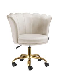 TecTake Silla giratoria STELLA terciopelo, acolchada, ruedas dobles crema/oro - 405918