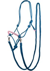 HKM Strass Knotenhalfter mit Zügeln, azur/rosa, Warmblut