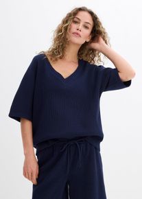 bonprix Mujer, Camiseta de algodón puro con estructura, azul, 36/38