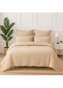 Wolkenfeld , Bettwäsche »Premium Musselin mit Reißverschluss« 3 tlg. tlg. , Beige , Obermaterial: 100% Baumwolle , B/L: 200 cm x 220 cm