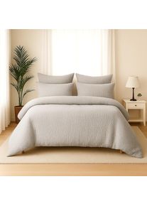 Wolkenfeld , Bettwäsche »Premium Musselin mit Reißverschluss« 3 tlg. tlg. , Hellgrau , Obermaterial: 100% Baumwolle , B/L: 220 cm x 240 cm