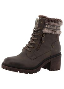 Mustang Shoes , Damen , Winterstiefelette »Leila« Winterstiefel mit Kunstfellkragen und Blockabsatz , lavabraun , 36 , 36 , Kuschelig warme...