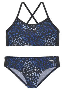 Bustier-Bikini Buffalo, Kinder, Gr. 146/152, N-Gr, blau (blau bedruckt), Recycling-Polyamid, bedruckt, Bikini-Sets Bustier-Bikini, mit Druck und Uniparts, Topseller