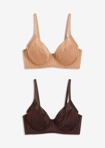 bonprix Női Merev&iacute;tős melltart&oacute; f&eacute;nyes hat&aacute;ssal (2 db-os csomag), barna, 105