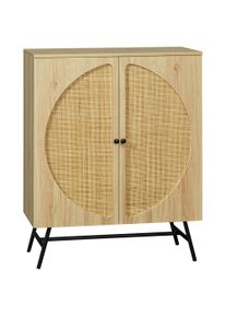 HOMCOM High Storage Buffet Cabinet with Wood and Wicker Cane Design 2 Doors 80 x 39 x 101.8 cm Natural | Aosom Ireland