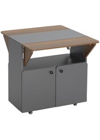 HOMCOM Foldable Table Rolling Cabinet, two foldable table sides, cabinet compartment, 4 casters, Light Gray+Dark Brown, 70 x 83 x 75cm | Aosom Ireland