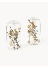 Boltze Värmeljushållare Eleonora med torkade blommor, 2-pack Transparent Glas, Naturfiber Ø 8 x H 16 cm