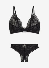 Bralette och stringtrosa ouvert (2 delar) - svart - storlek 40/42 (M) - bonprix