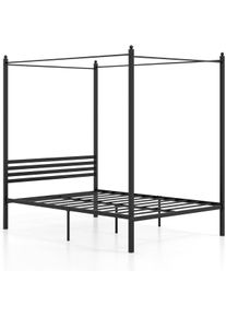 Costway Letto a Baldacchino 140 x 200 cm, Telaio Letto con Base a Doghe, Letto in Metallo, Letto Doppio, Letto da Camera