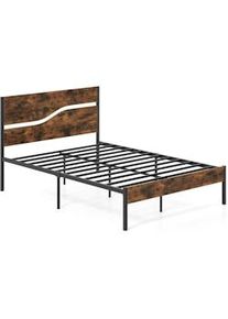 Costway Telaio Letto Metallico per Materasso 200 x 140 cm, Letto Piattaforma Industriale con Testiera e Pediera in Legno