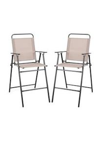 Costway Set di 2 sedie da giardino, sedie pieghevoli alte con poggiapiedi, altezza seduta 63 cm, 53 x 69 x 112 cm, beige