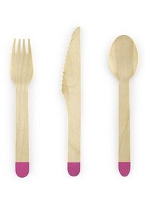 partydeco 6 couverts en bois rose 16 cm