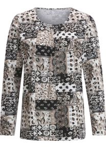 Damer Långärmad topp i patchworklook svart-gräddvit, tryckt Größe 48