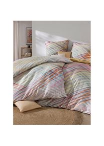 Irisette , Bettwäsche 2 tlg. tlg. , steingrau-gelb-bedruckt , 100% Baumwolle , B/L: 135 cm x 200 cm