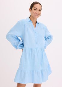 Korte strokenjurk van mousseline - blauw - maat 44 - met katoen - bonprix