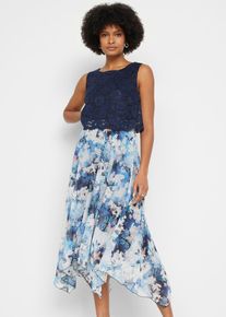 Chiffon jurk met sierlijk kant - blauw - maat 54 - bonprix