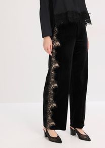 Marlene Dietrich broek van zacht fluweel met inzetstuk van kant - zwart - maat 40/42 (M) - fluweel - bonprix