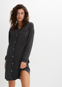 Oversized nachthemd met knoopsluting - zwart - maat 40/42 (M) - 100% katoen - bonprix