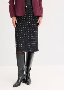 bonprix Mujer, Falda vaquera con aplicación de piedras brillantes, negro, 52
