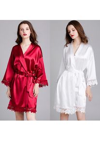 Romantic Christmas Gifts Women's Long - Sleeve Plus - Size Silk Ice Silk Homewear Dressing Gown & Bathrobe, Morning Robes