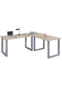 Mid.you Eckschreibtisch , Silberfarben, Sonoma Eiche , Metall, Holzwerkstoff , U-Form , 220x76x220 cm , seitenverkehrt montierbar , Büromöbel, Schreibtische, Eckschreibtische