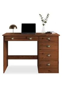 Idimex Schreibtisch Lana , Kastanienfarben , Holz , Kiefer , Vintage , 114x76x54 cm , FSC Mix , Büromöbel, Schreibtische, Schreibtische