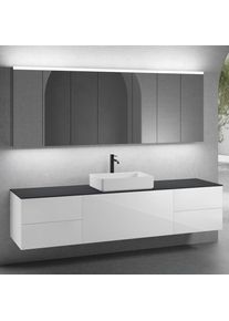 neoro n50 Ensemble de meubles l : 220 cm, 5 tiroirs, vasque l : 58 cm blanc mat, avec armoire de toilette,,