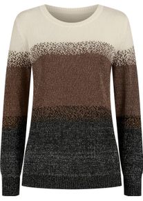 Damen Jacquardstrickjacke mit Glanz-Akzenten schwarz-braun-gemustert Gr&ouml;&szlig;e 38