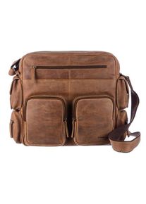 GreenLand Nature , Messenger Bag »Montenegro« aus echtem Leder mit praktischen Vortaschen , braun