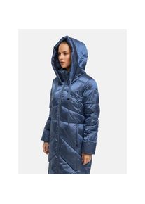 Manisa, Damen, Wintermantel mit Stehkragen und fester Kapuze und dekorativen Strickb&auml;ndern, blue, 52, blue, Manisa Fakedownmantel f&uuml;r Damen