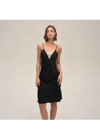 Romantic Delight: Women's Satin Chiffon Sexy Nightdress with Lace - Accented Chest, Suspender & Open - Back Short Skirt Homewear
