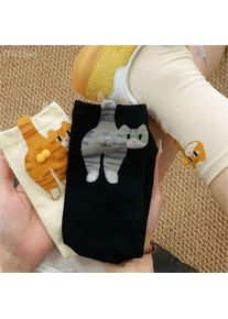 【N】 1/2 Pair Cartoon Cute Cat Balls Cotton Socks, Kawaii Lolita Knitting Middle Tube Socks with Cat Butt Print
