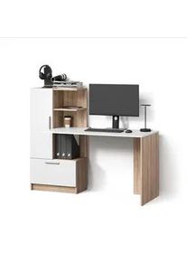 Livinity® Schreibtisch Lorena Sonoma/Weiß 150 x 120.1 cm mit 2 Türen , Holzwerkstoff , 7 Fächer , Rechteckig , 150x120.1x59.3 cm , Büromöbel, Schreibtische, Schreibtische