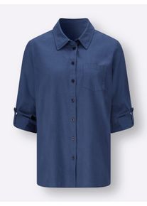 Dames Overhemdblouse van ribcord in jeansblauw ,maat 40, WITT, 100% Katoen