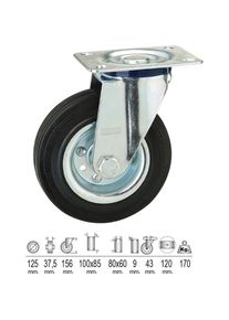Wolfpack-Tires, Möbelrollen, Rueda Industrial Goma Negra Placa 125 mm.